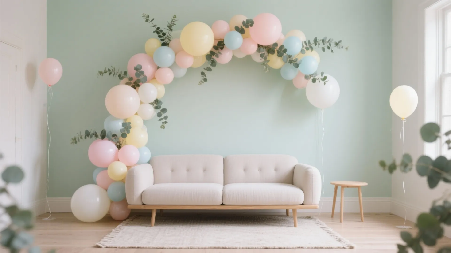 Soft Pastel Balloon Garland with Organic Shapes