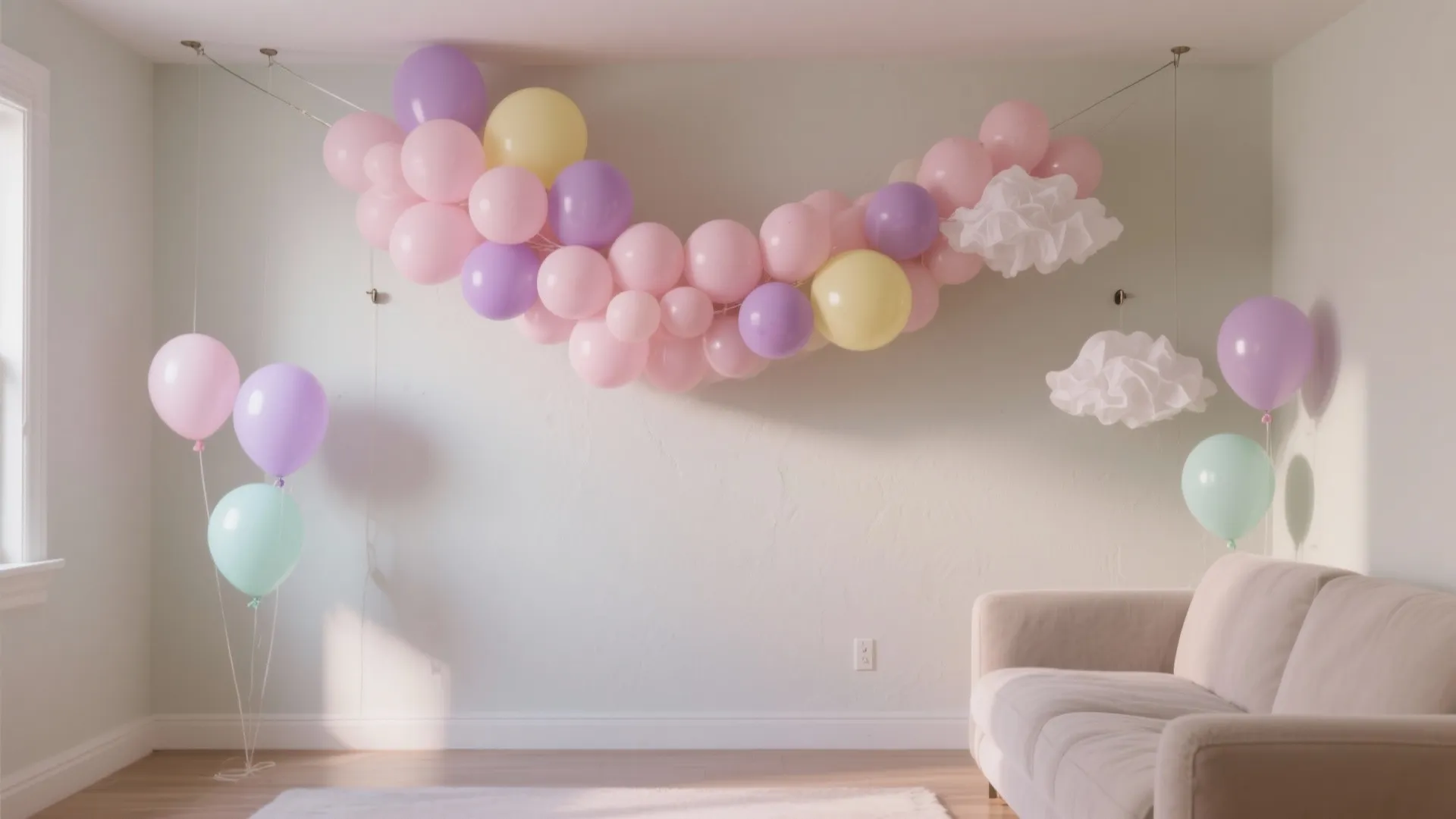 Pastel Balloon Garland & Paper Cloud Corners