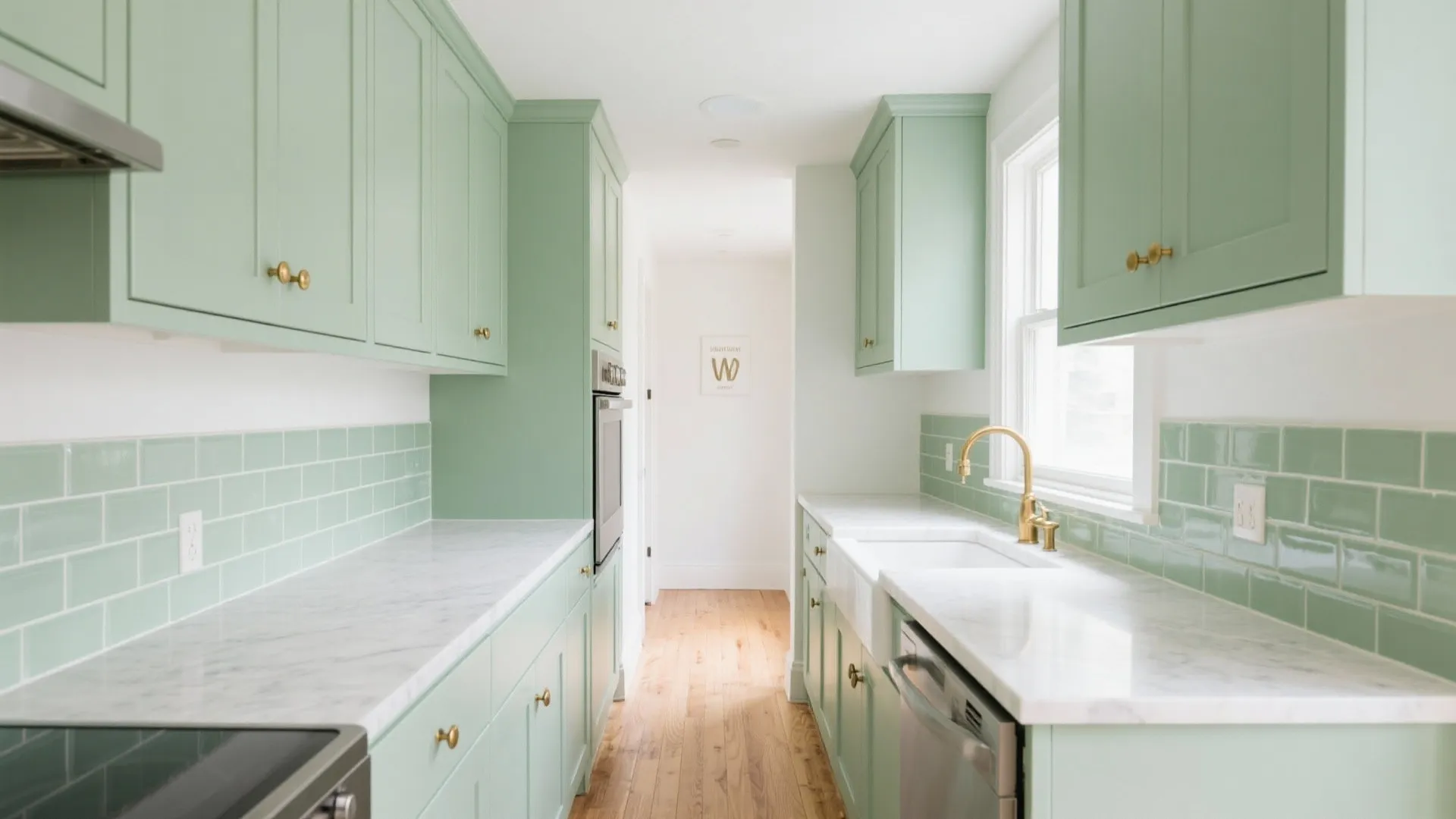 Pastel Green + Bright Neutrals in Kitchen & Bath