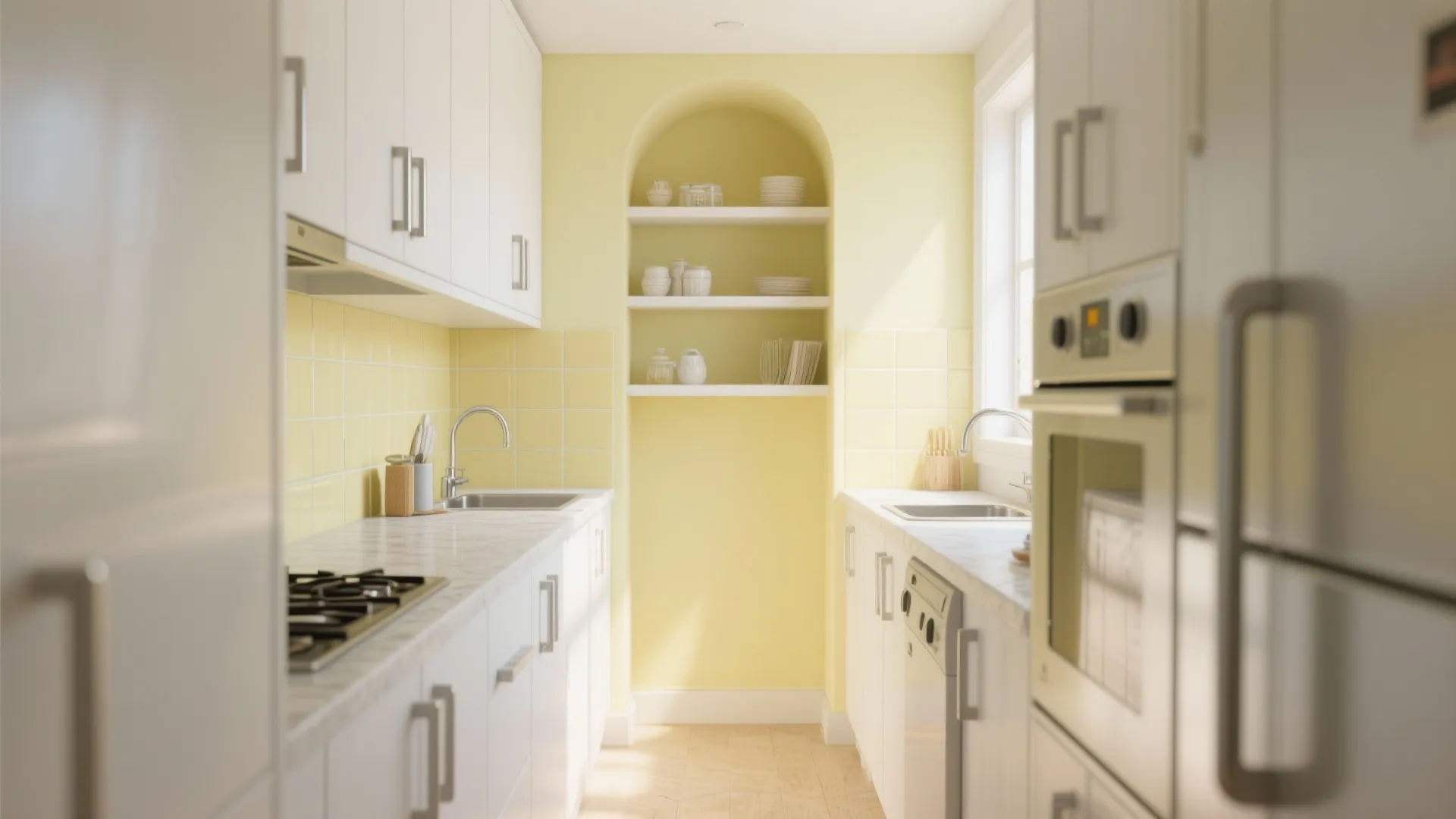 3. Pastel Yellow in Compact Kitchens