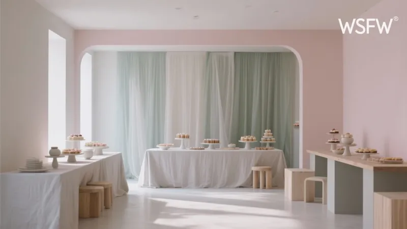 Soft Pastel Event Space with Layered Curtains