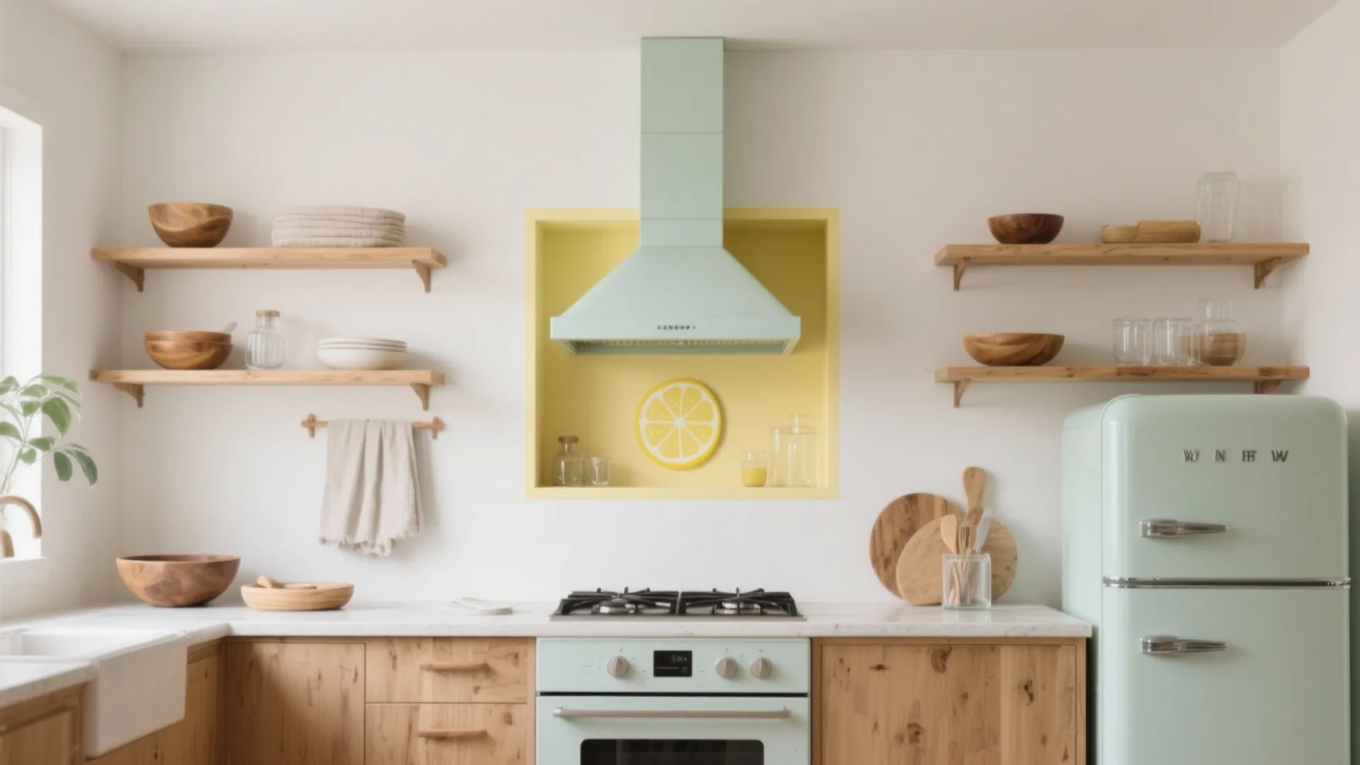 Pastel Lemon Niche + Open Shelves