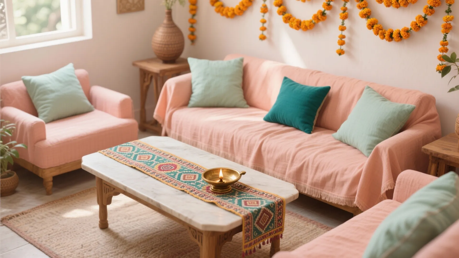 Pastel-Plus-Marigold Palette with Indian Textiles
