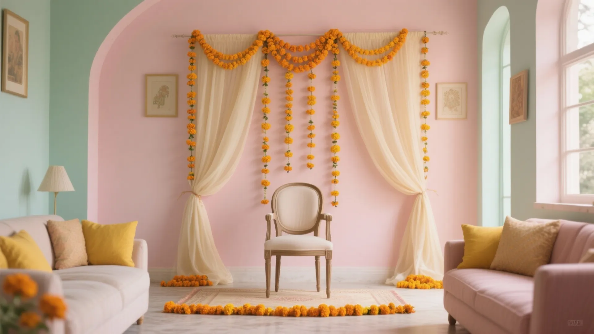 1) Soft Pastels Meet Marigold Layering