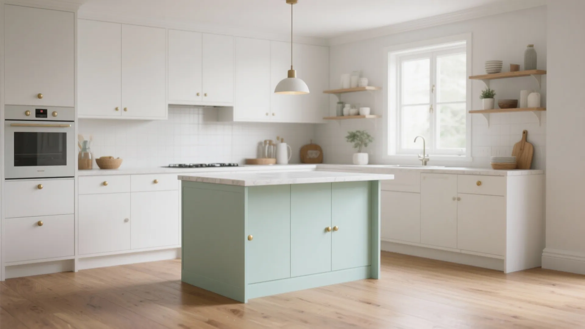 1. Soft Pastel Island for a Calm, Scandinavian Feel