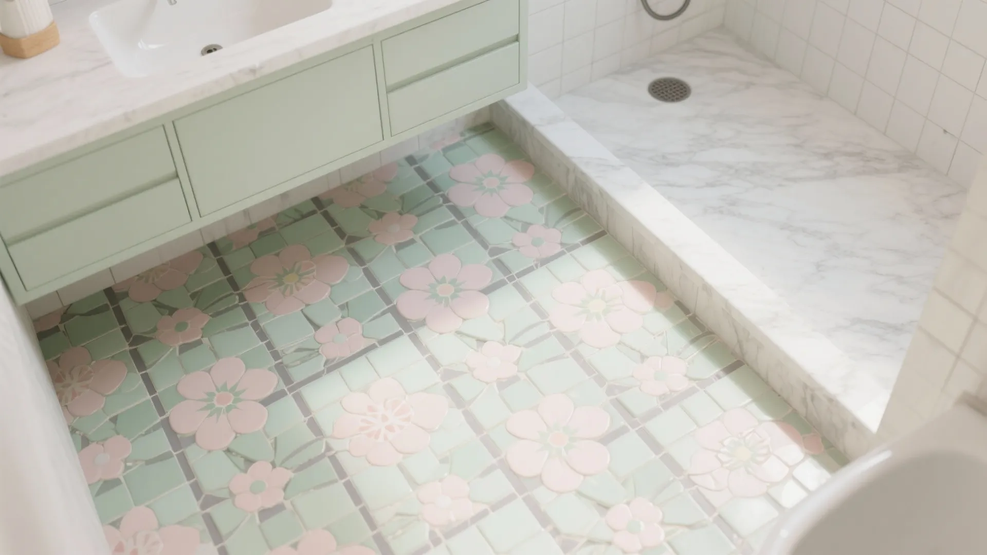 Pastel Flower Mosaic for Small Bathrooms