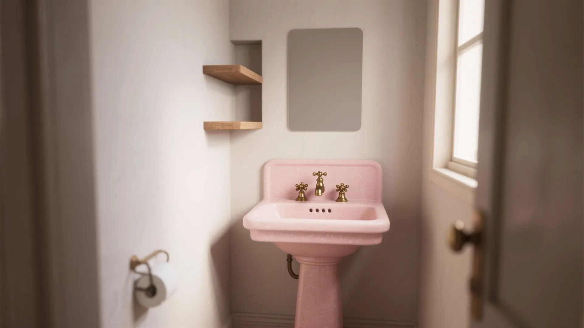 1. Pastel pedestal sink for vintage charm