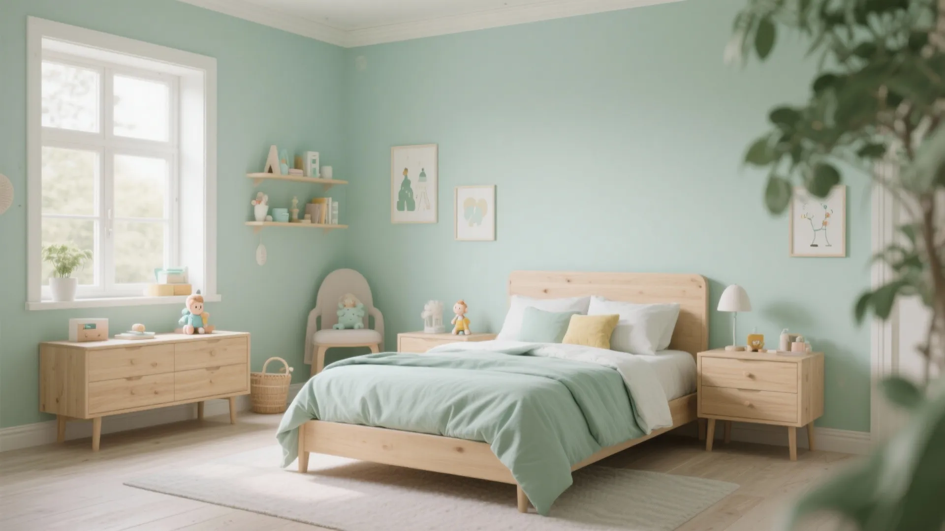 4. Pastel Pistachio with Natural Wood