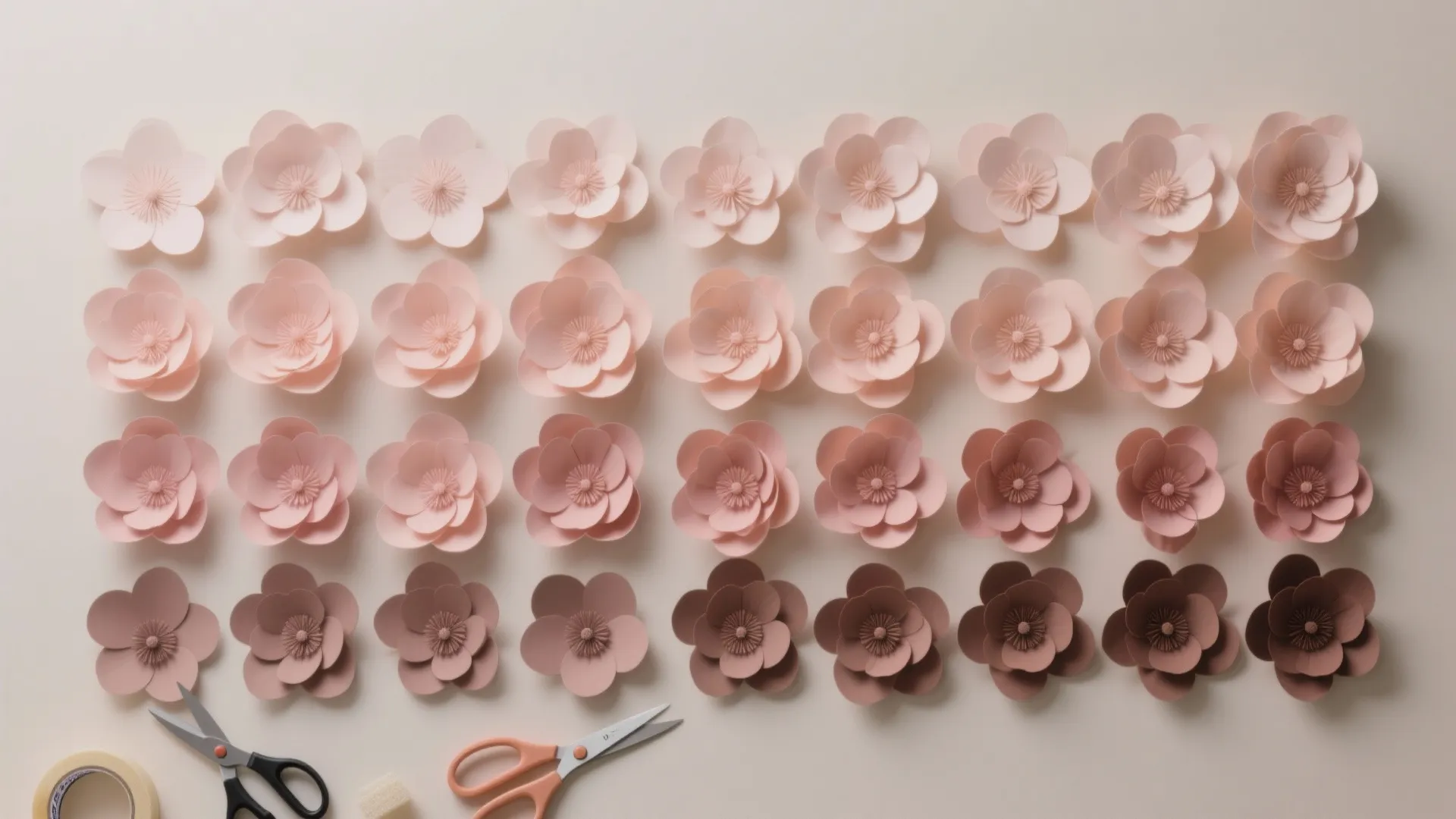 Soft Gradient Mural with Pastel Paper Flowers
