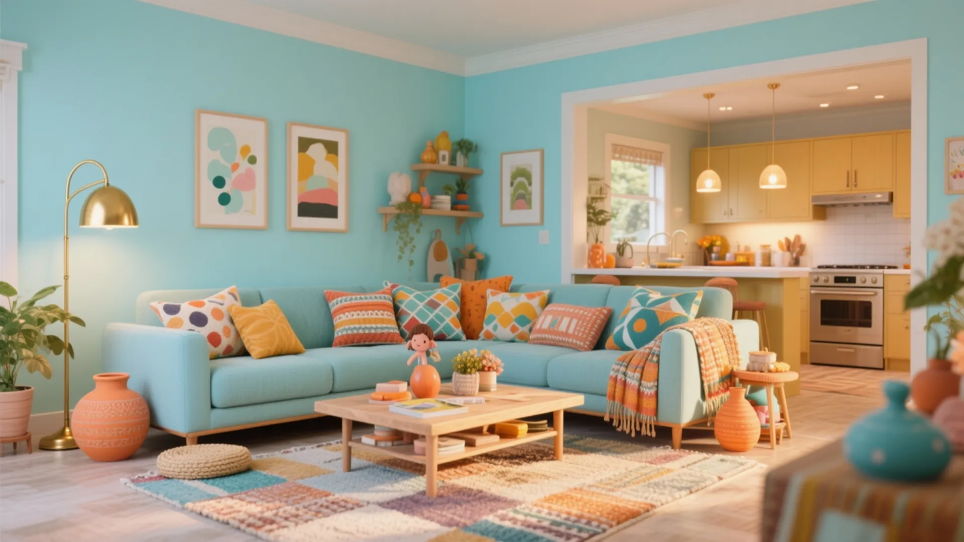 Playful Pop: Pastel Blue with Warm Accents