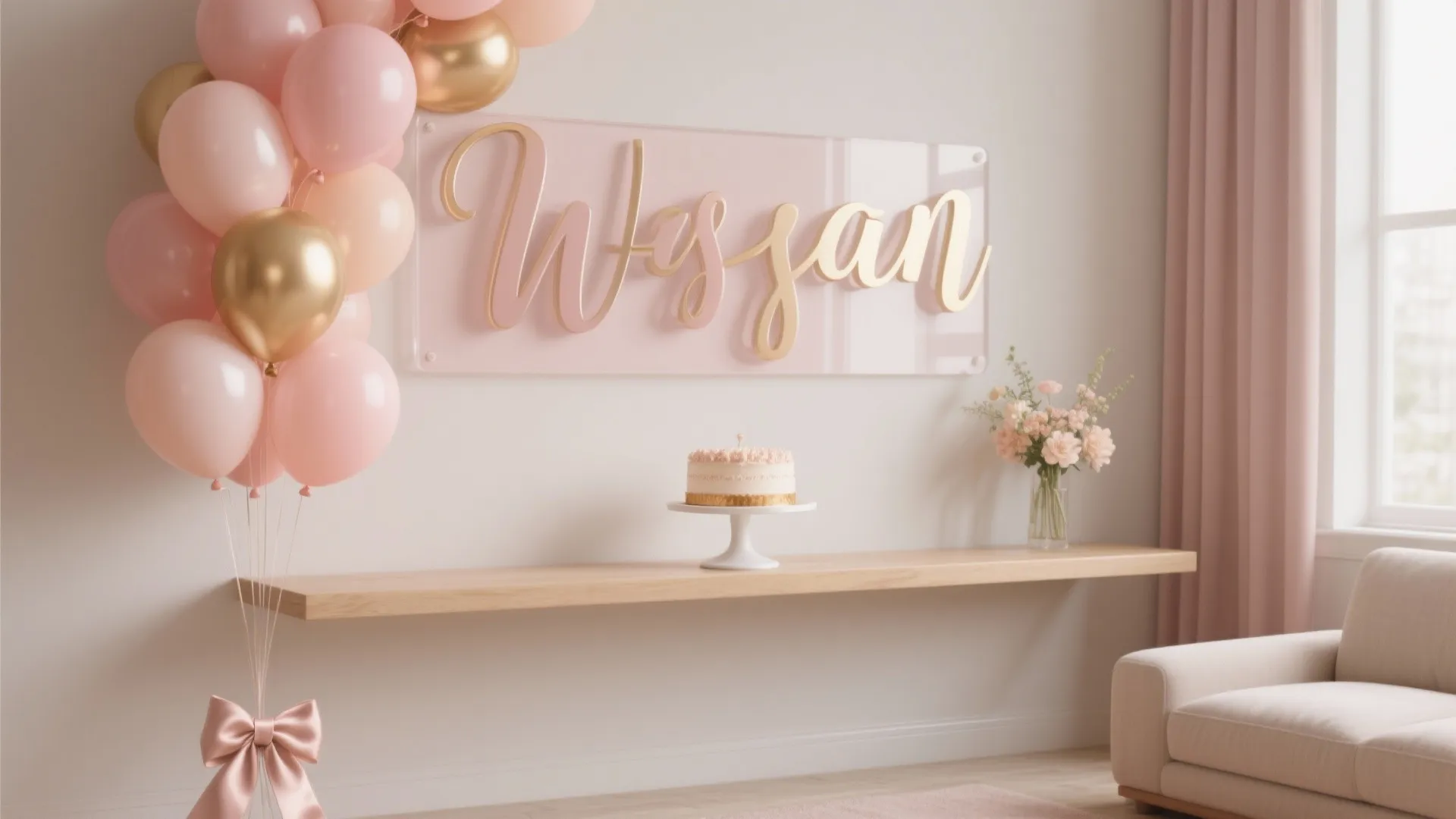 Pastel & Metallic Palette with Personalized Name Signage