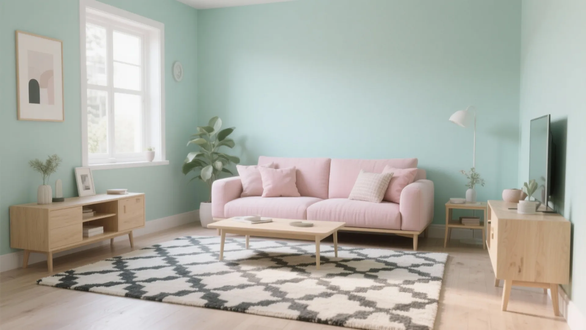 3. Pastel Palette with a Statement Rug