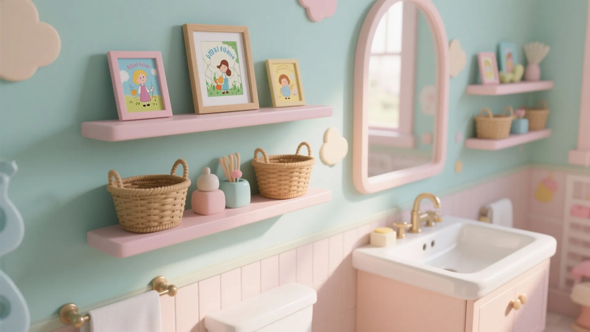 5. Floating Shelves with Storybook Frames