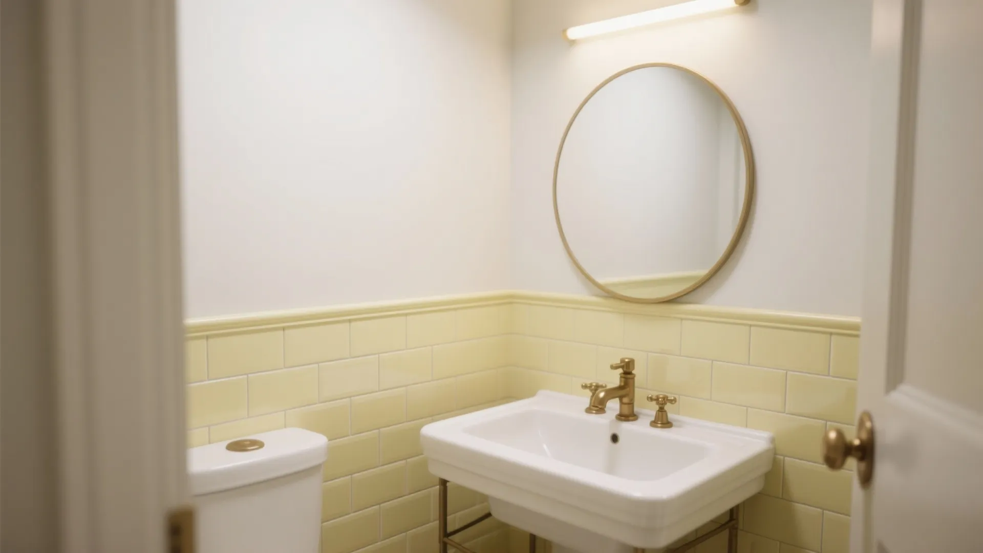 Soft Pastel Yellow Subway Tiles with Crisp White