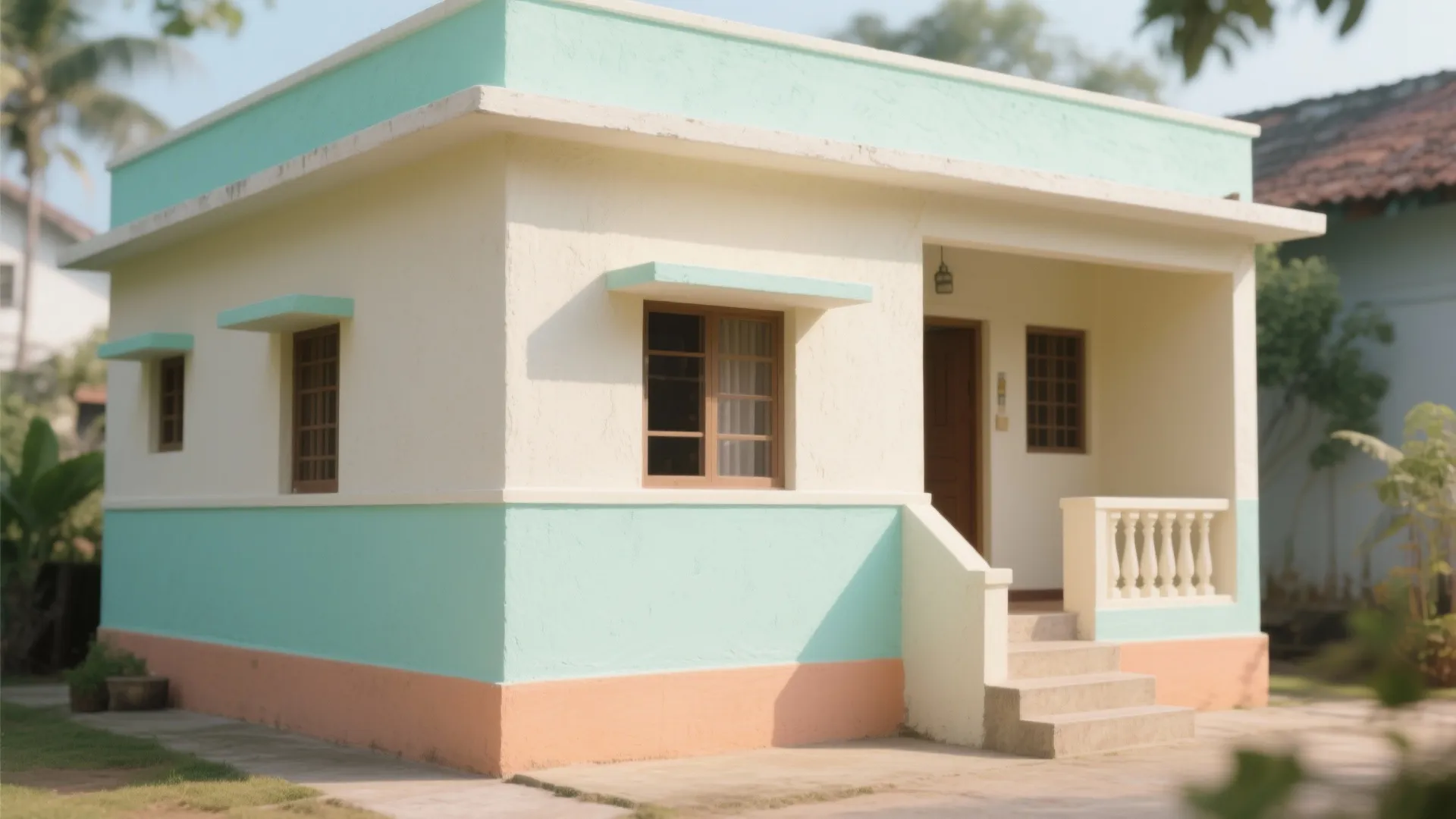 Two-Tone Pastel Facade (Mint + Cream, Peach + Sand)