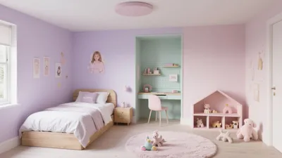 Soft Purple Kids Bedroom with Playful Storage & Study Nook