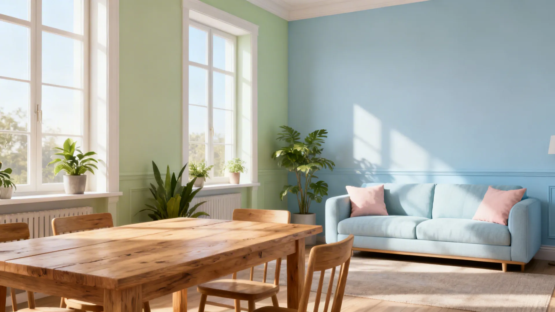 3. Soft Pastels Paired with Natural Wood