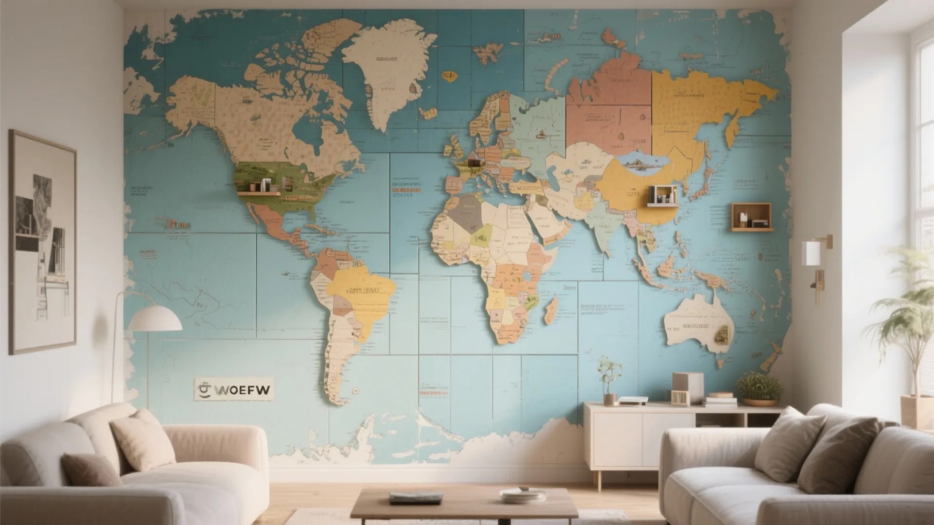 4. Patchwork map-style mural