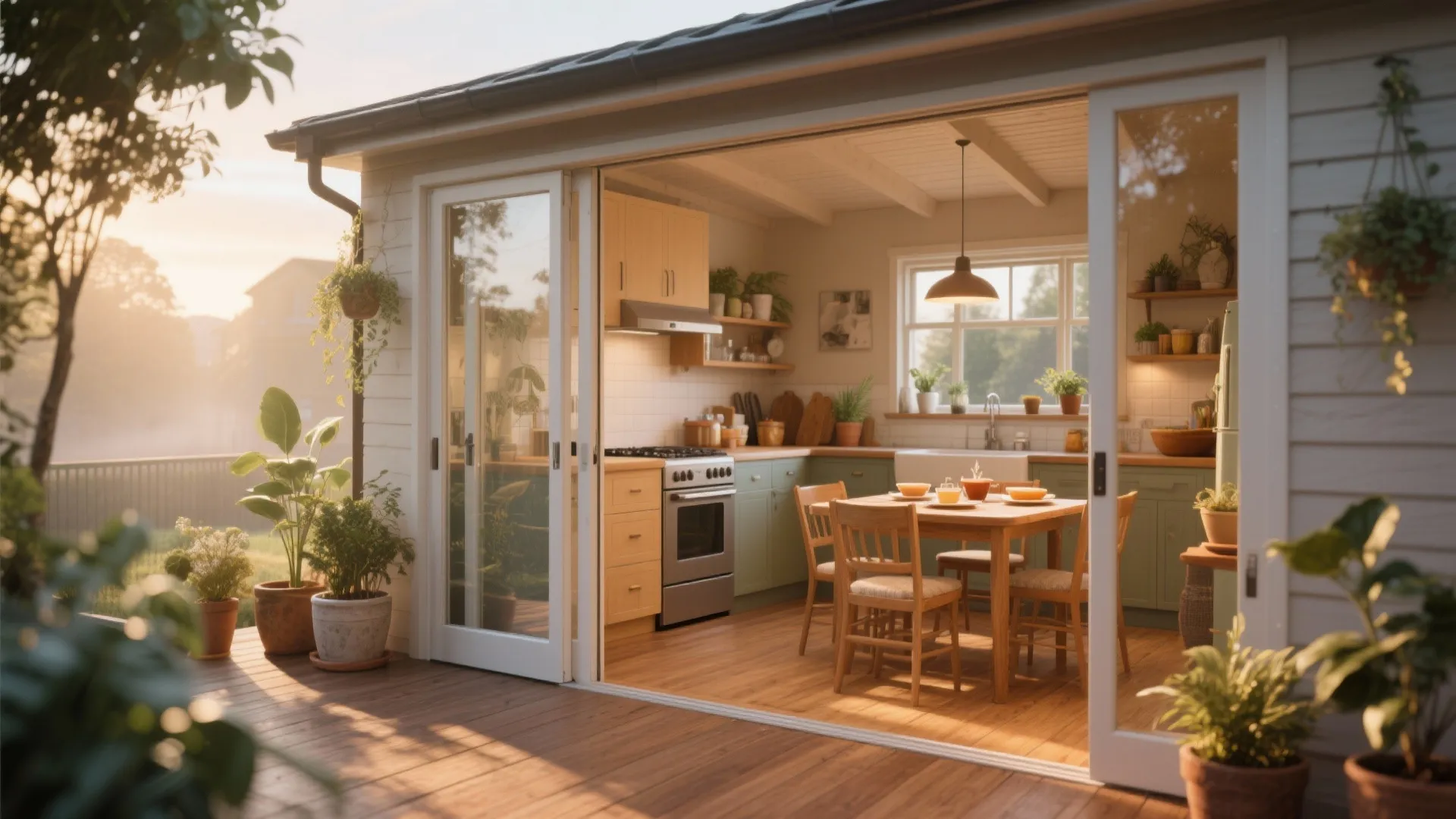 Breakfast nook in converted covered patio with kitchen access