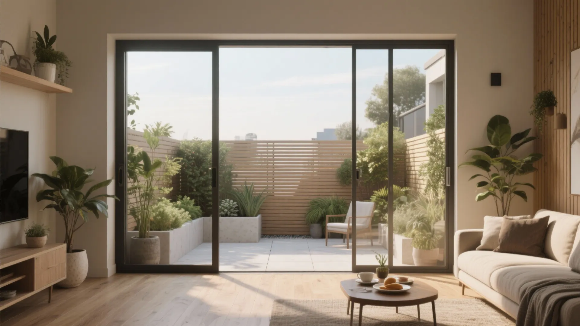 Indoor-outdoor connection with a compact patio