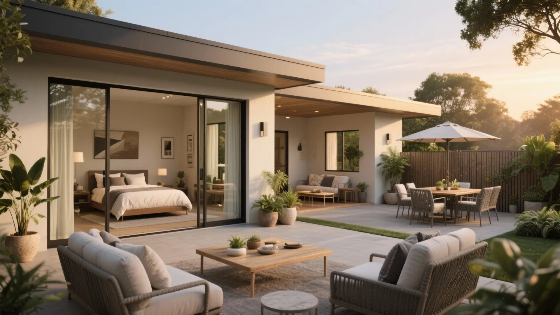 Outdoor connection: private patios and shared terraces
