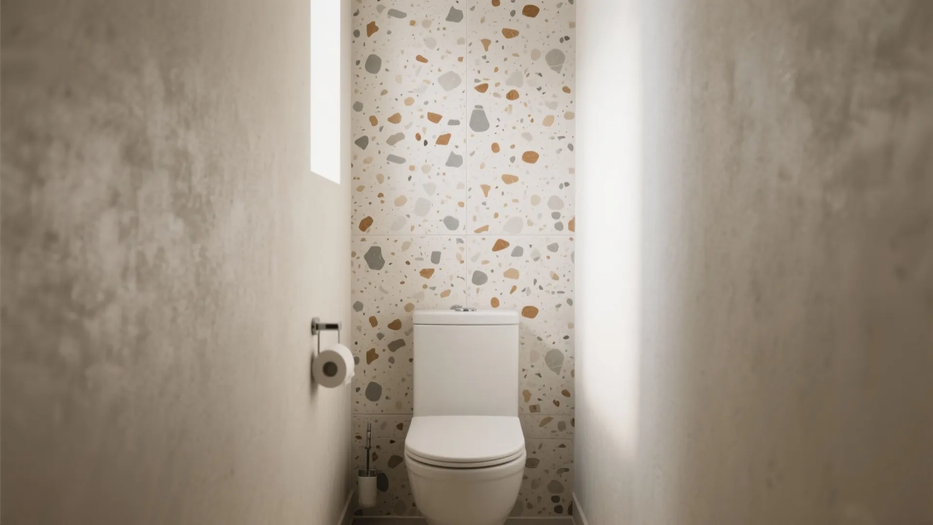 Patterned tile accent behind the toilet