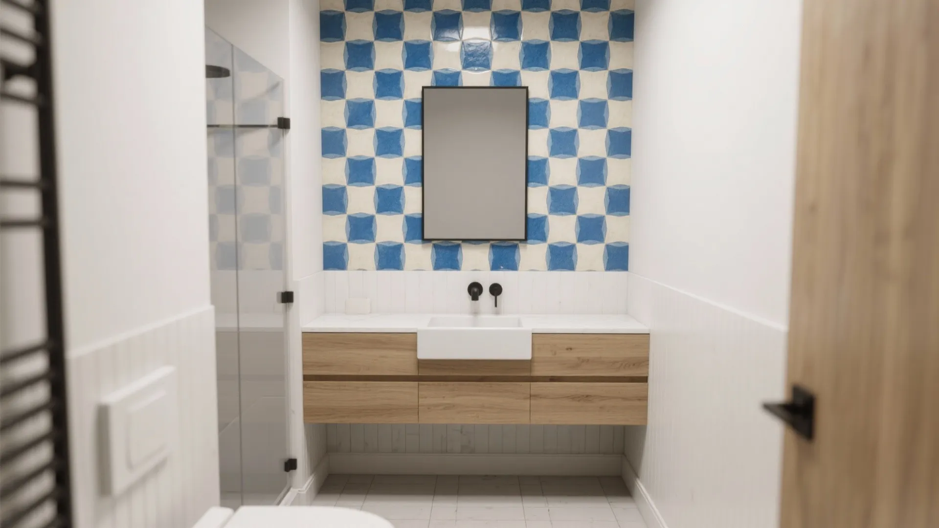 4) Pattern Accents: Feature Wall or “Tile Rug”