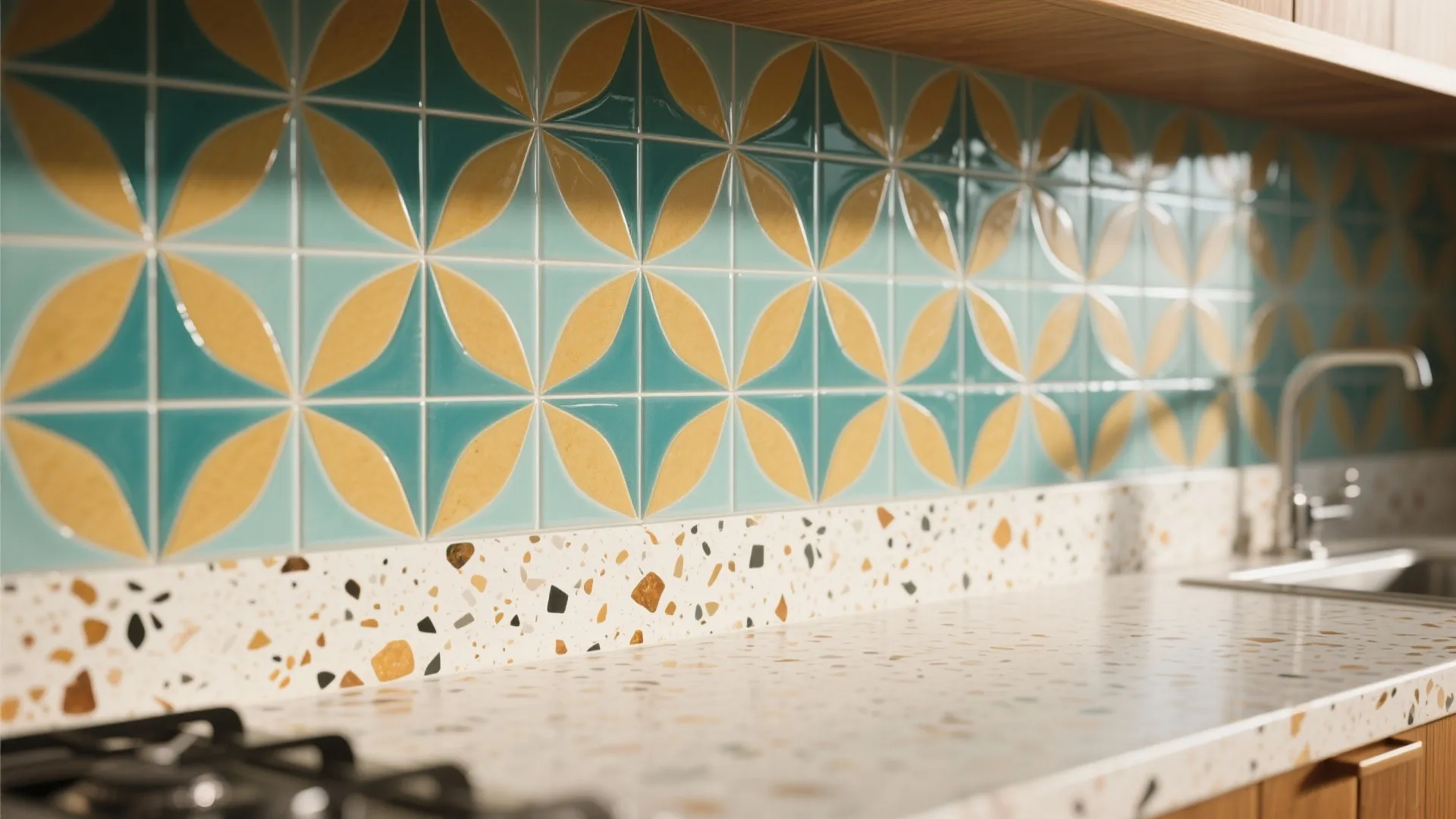 5. Patterned backsplash and terrazzo touches