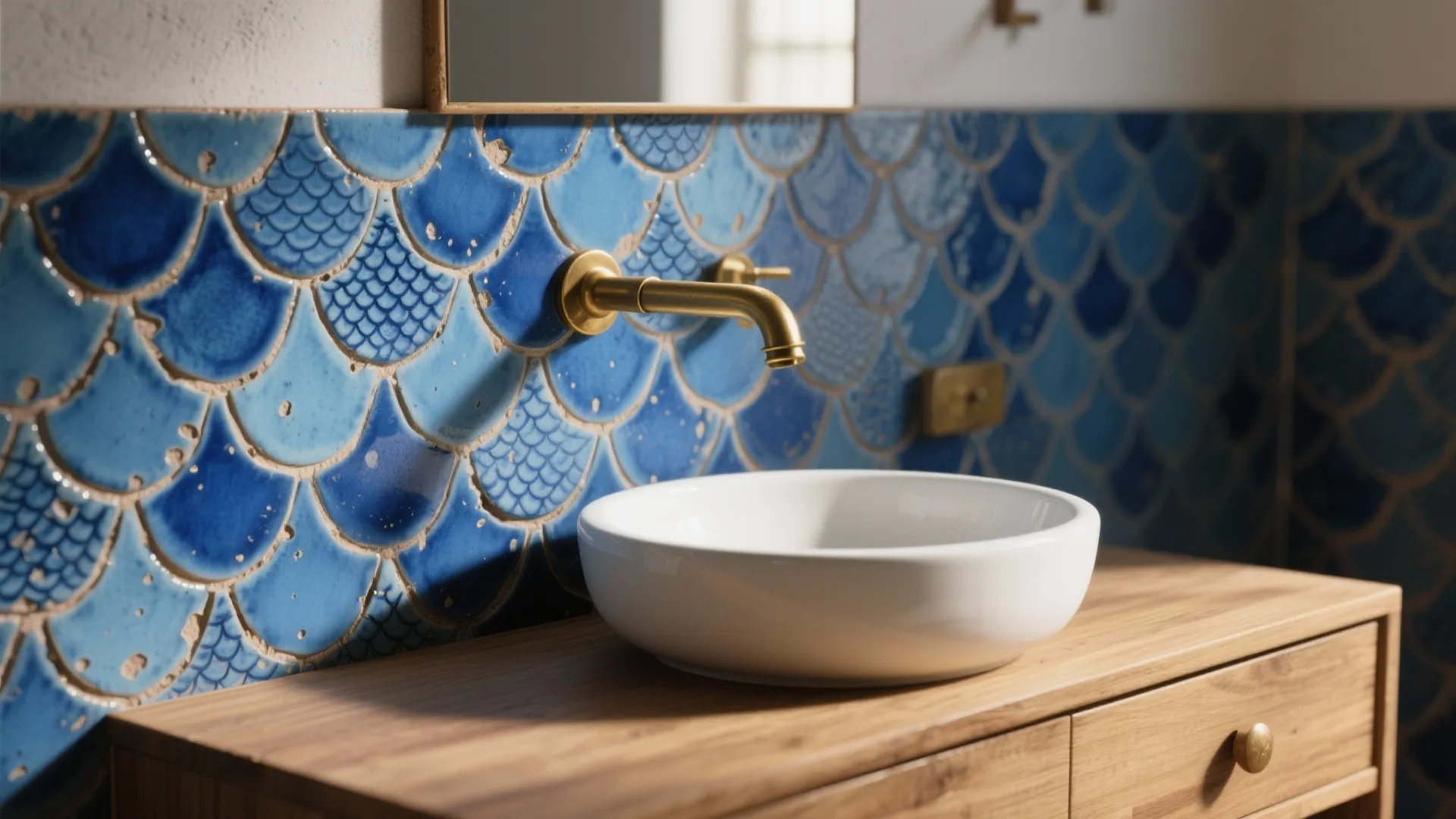 5) Pattern play: fish scale, Moroccan, or zellige-inspired blues