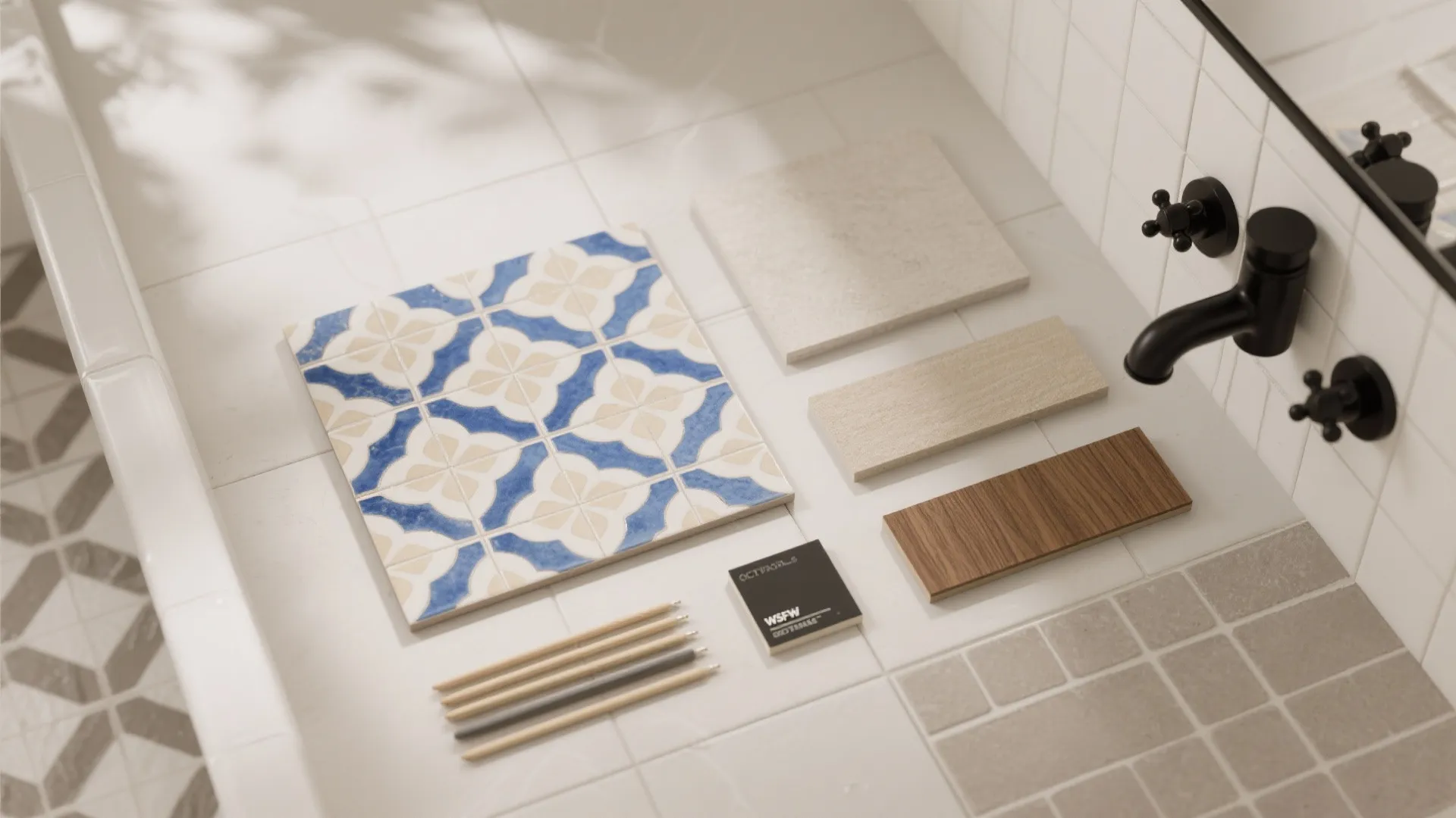 4) Pattern Accents: Feature Wall or “Tile Rug”