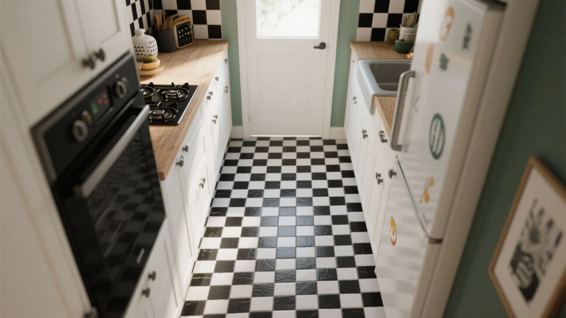 5. High-Contrast Black & White Checker or Pattern Floors