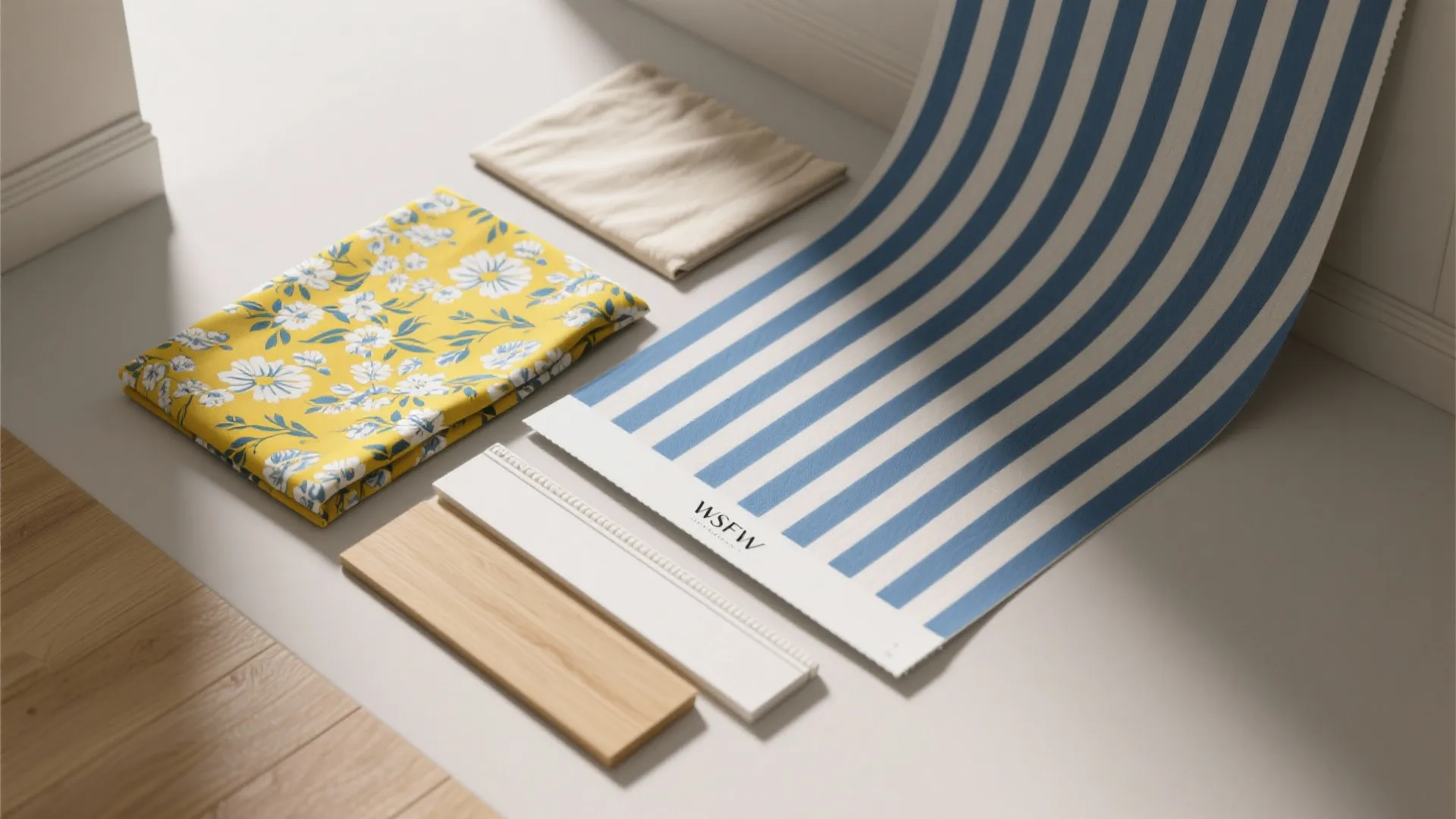 3. Playful Pattern Mix: Blue Stripes + Yellow Florals
