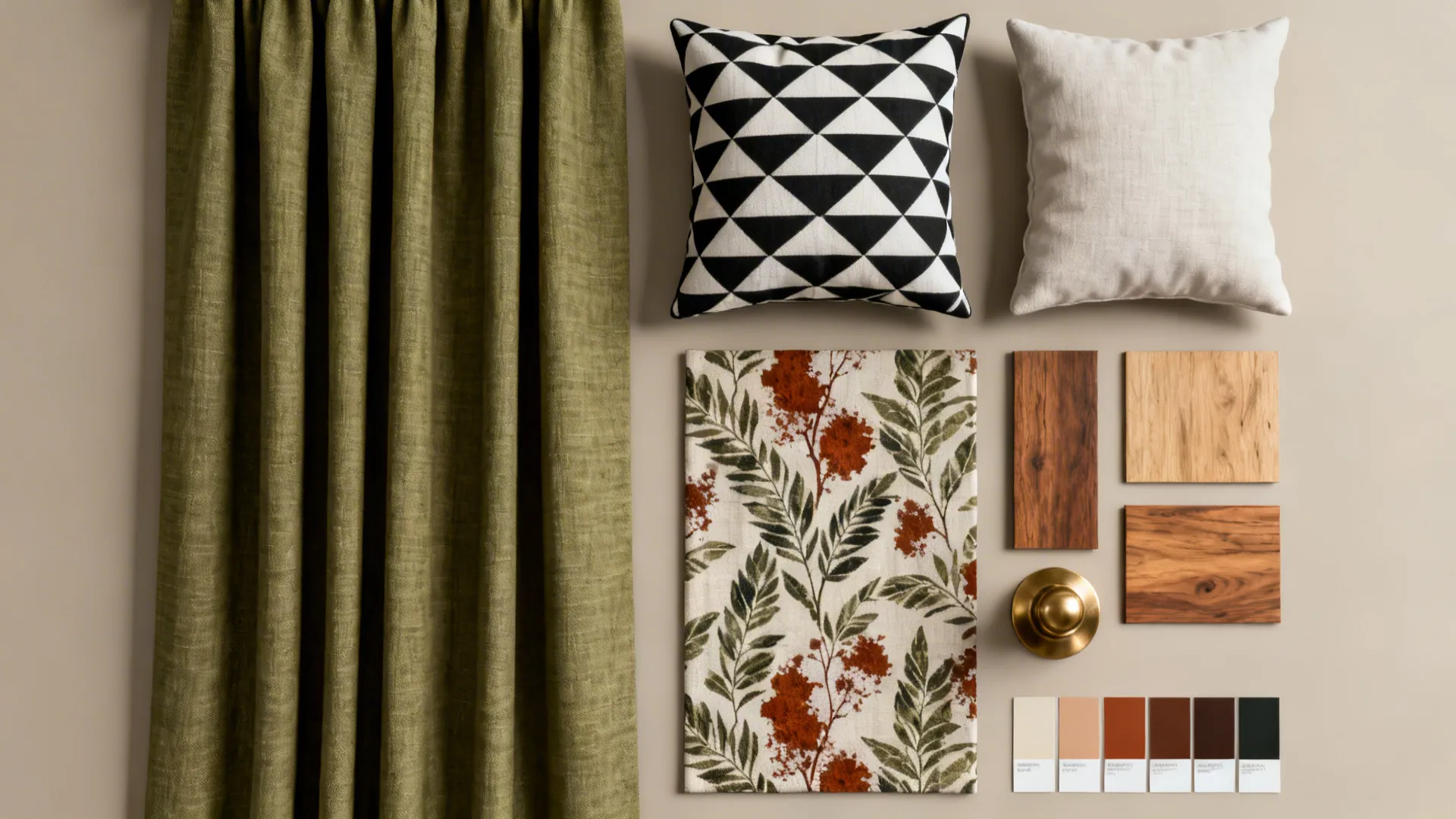 3. Pattern Mix: Olive Curtains with Prints