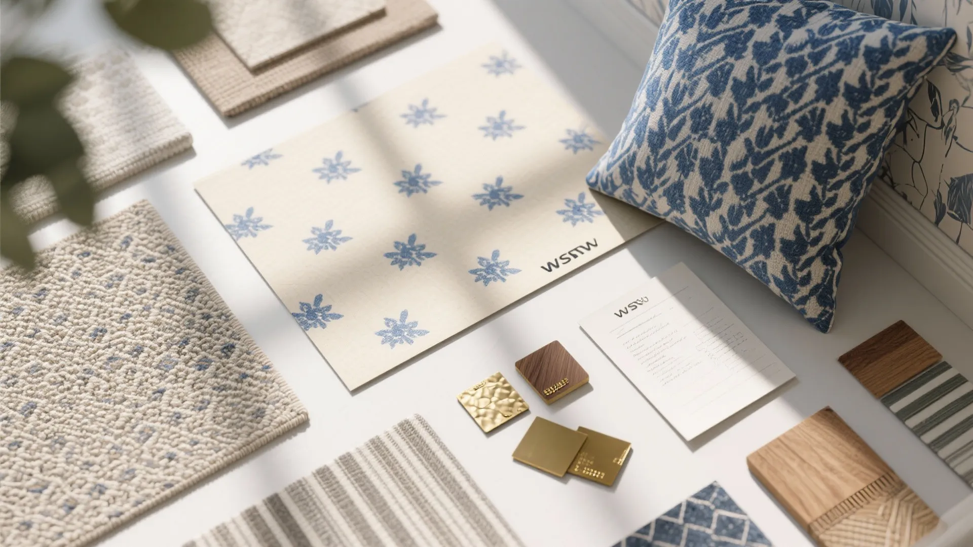 5. Pattern play: blue motifs on beige backgrounds