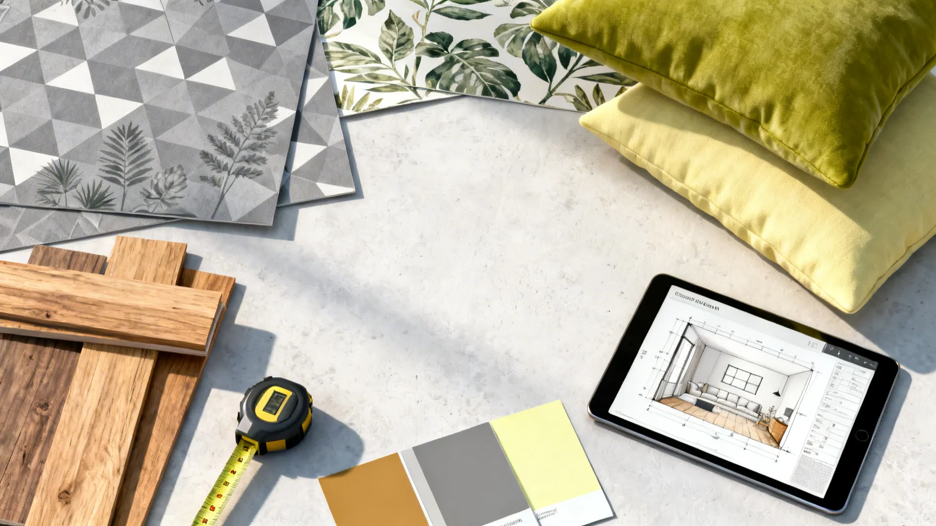 3. Pattern play: grey prints with chartreuse accents