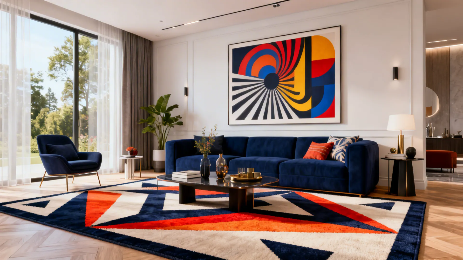 4. Pop of Pattern — rugs and graphic prints