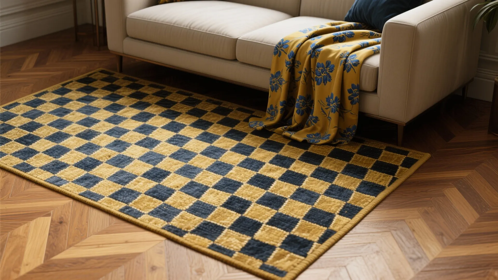 3. Pattern Play: Rugs and Curtains