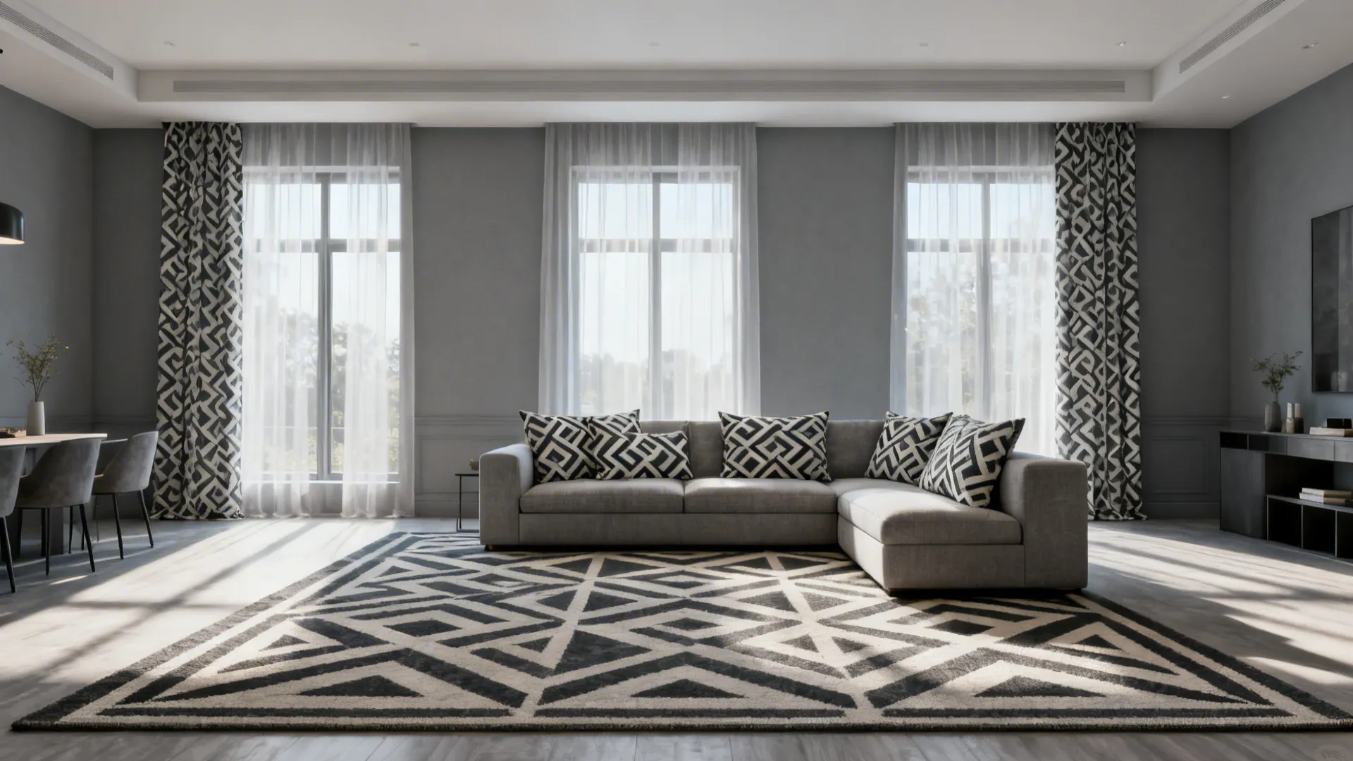 5. Pattern and Scale with Rugs and Curtains