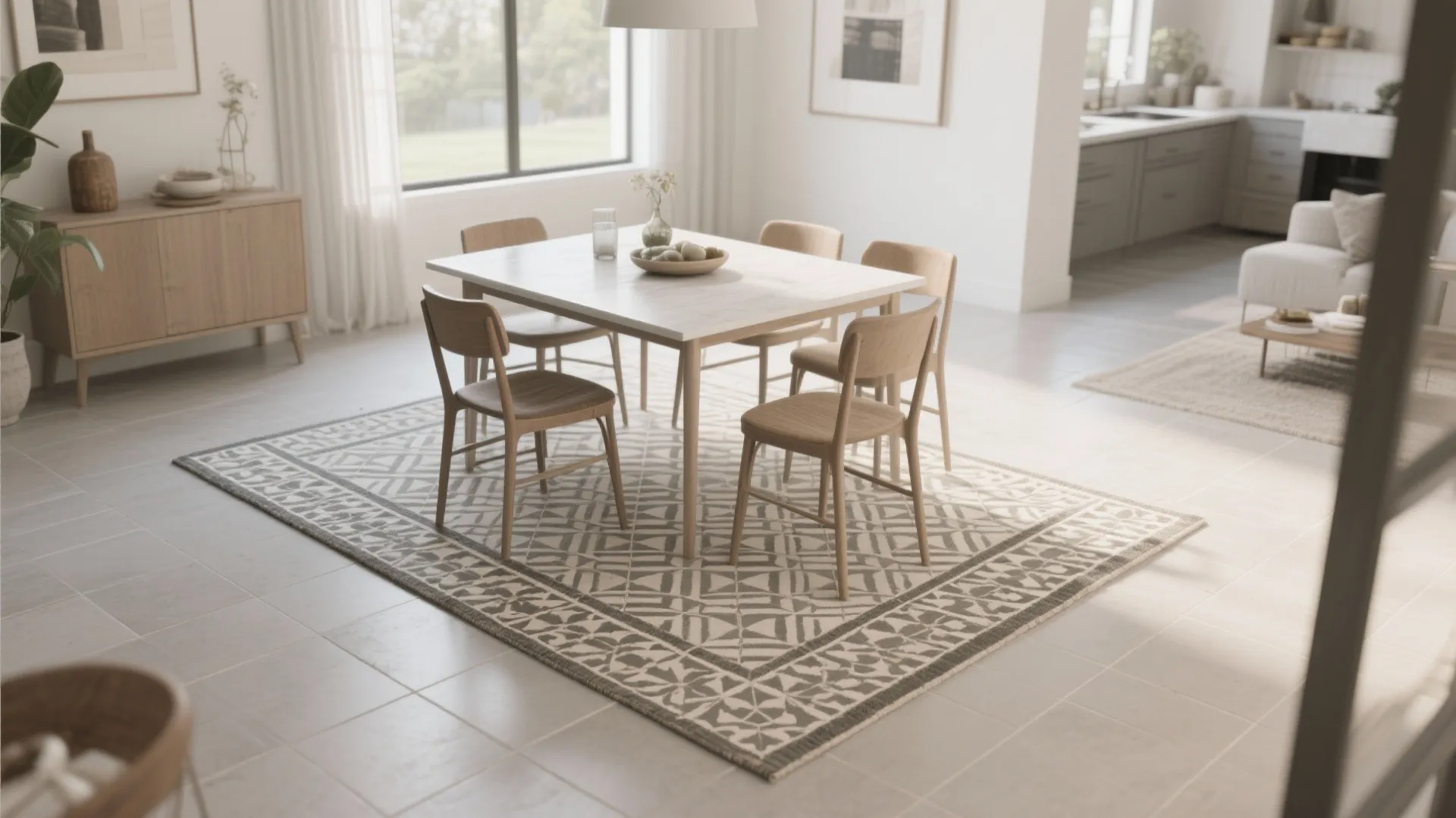 Statement encaustic or pattern tiles as a dining “rug”