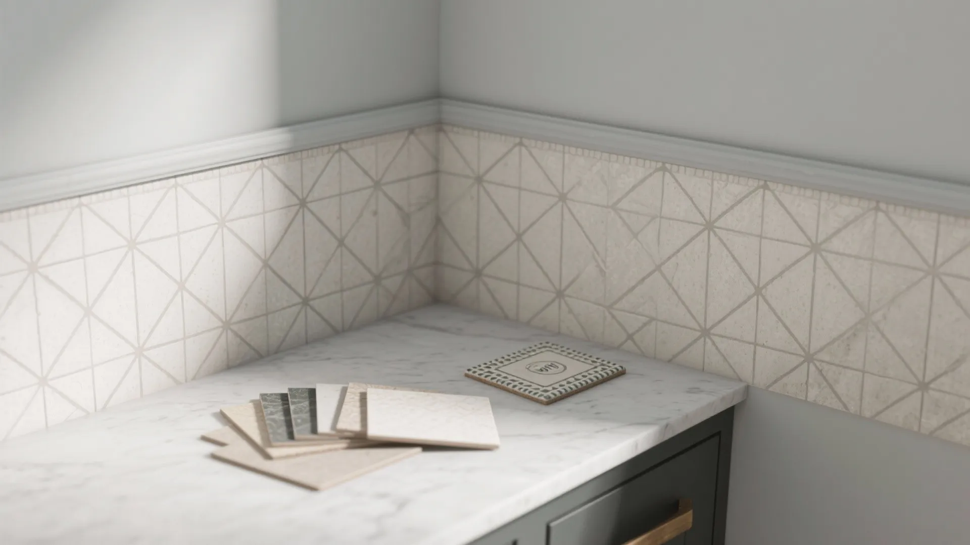 3. Subtle pattern tiles as a half-wall treatment