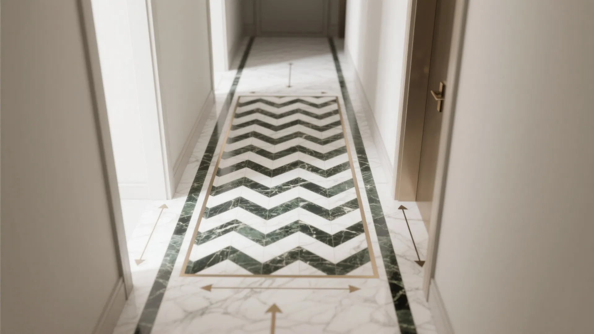 4) Pattern play: herringbone borders and rug inlays