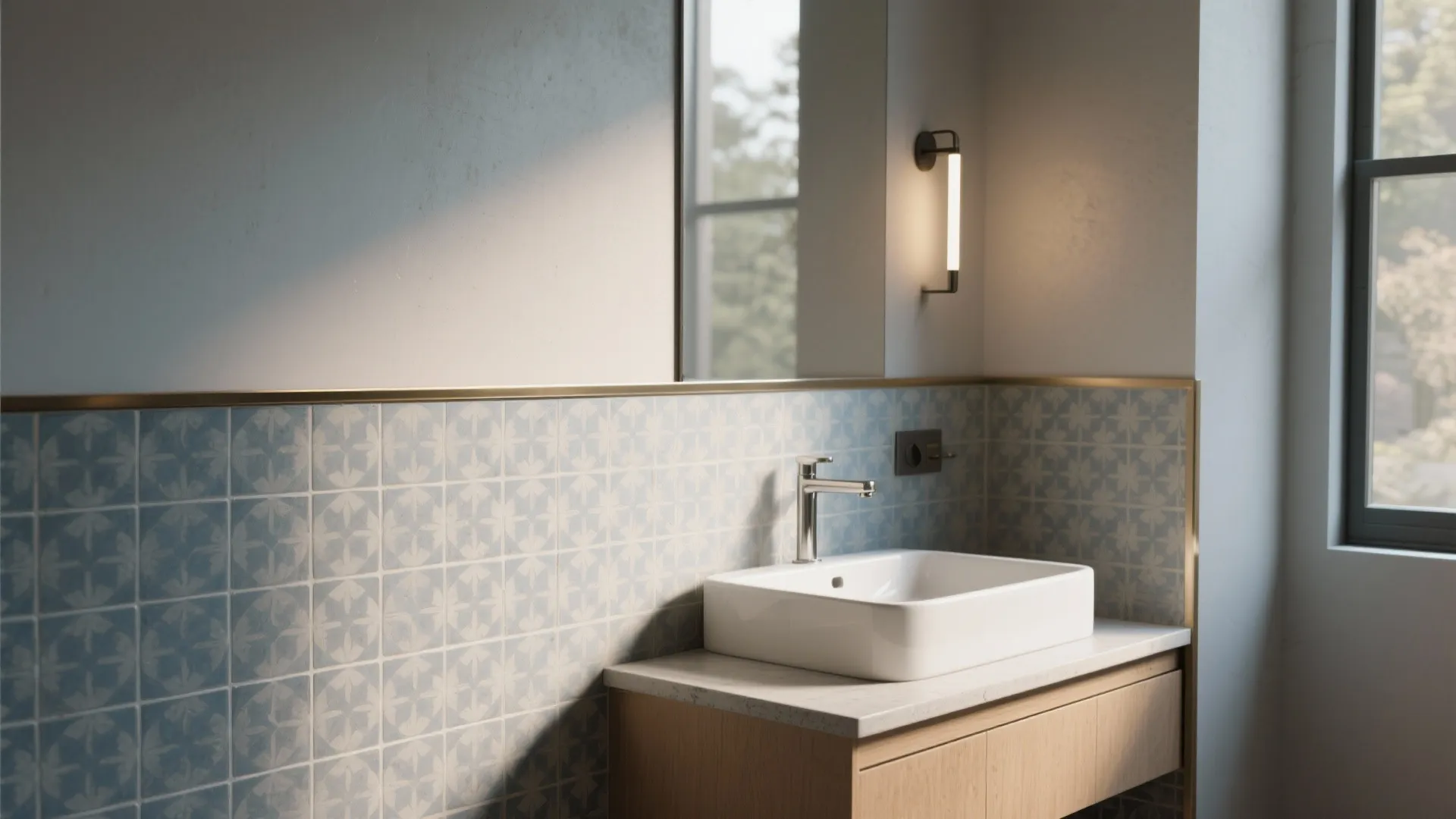 Patterned Half-Wall Behind the Vanity