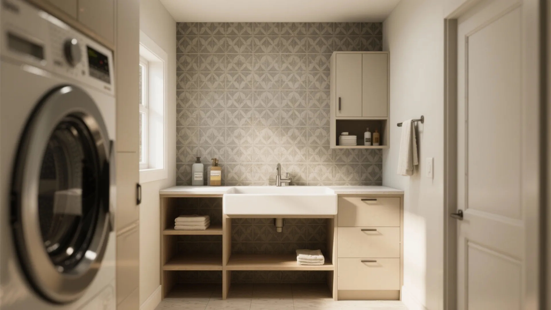 3. Patterned Cement-look Tiles for Personality