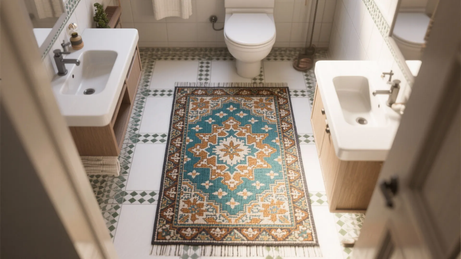 3. Patterned Accent Rug to Create Depth