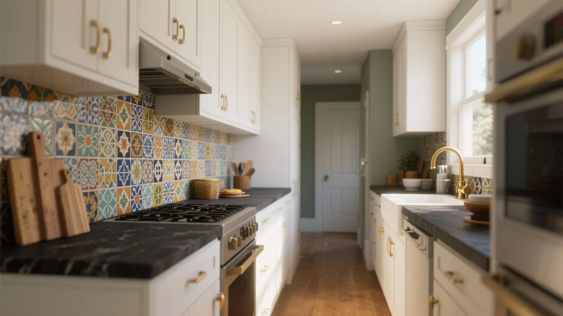 5. Accent Splash: Dark Countertops with Patterned Backsplash