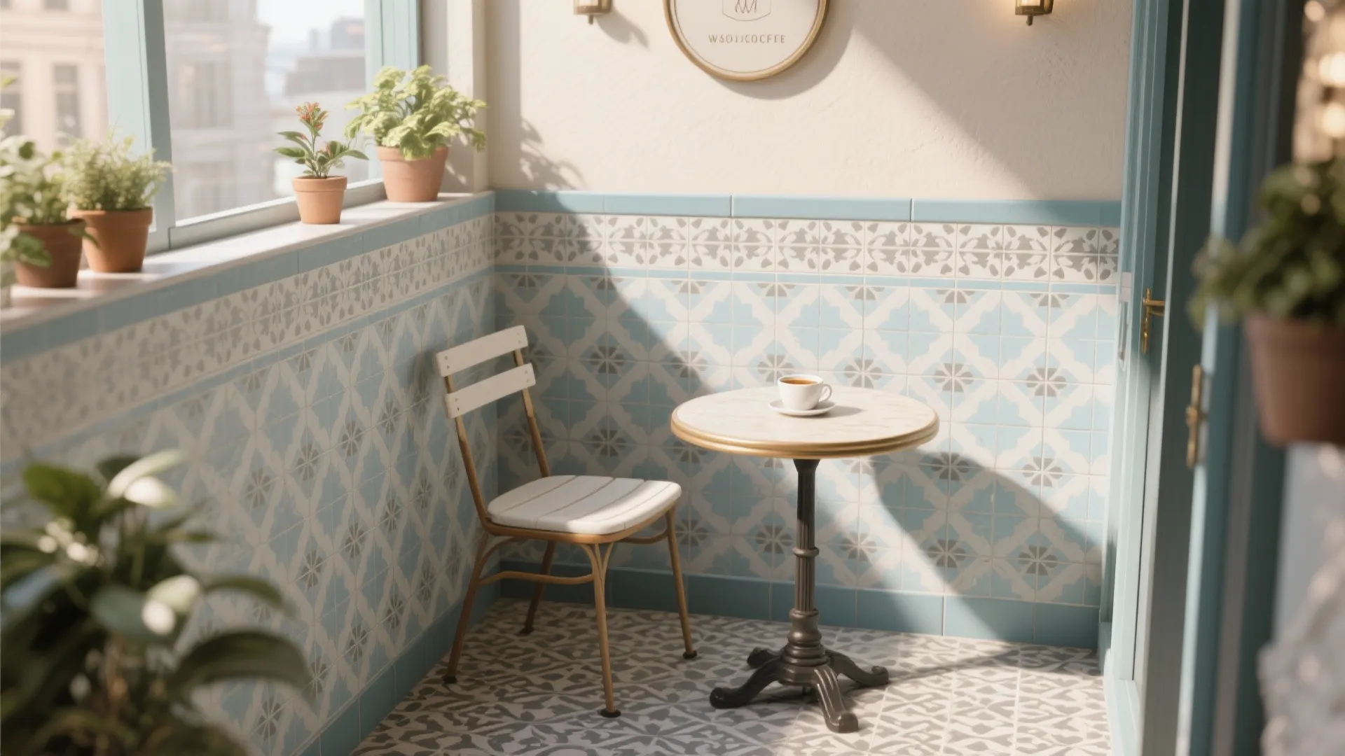 Patterned encaustic-look tiles for character