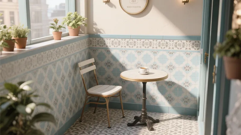 Cozy Balcony Café Corner with Blue Tiles
