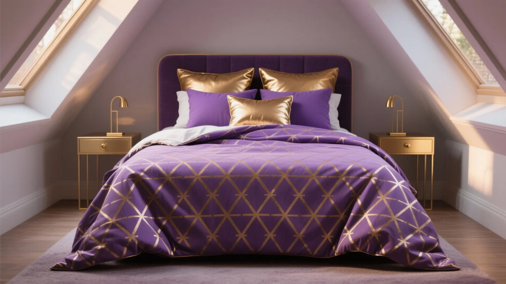 3. Patterned Bedding and Metallic Accents