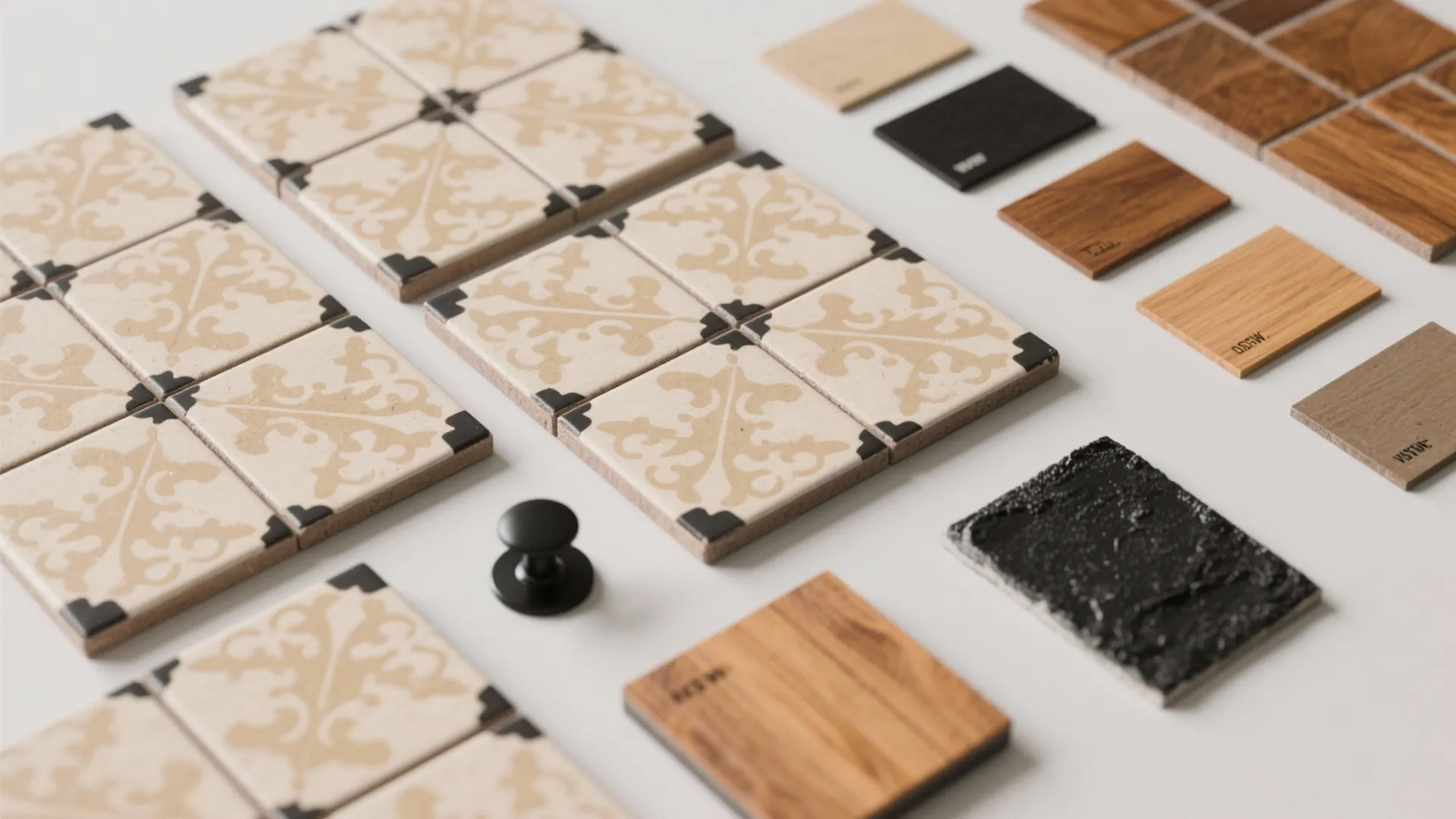 4. Patterned Beige Tile with Black Grout