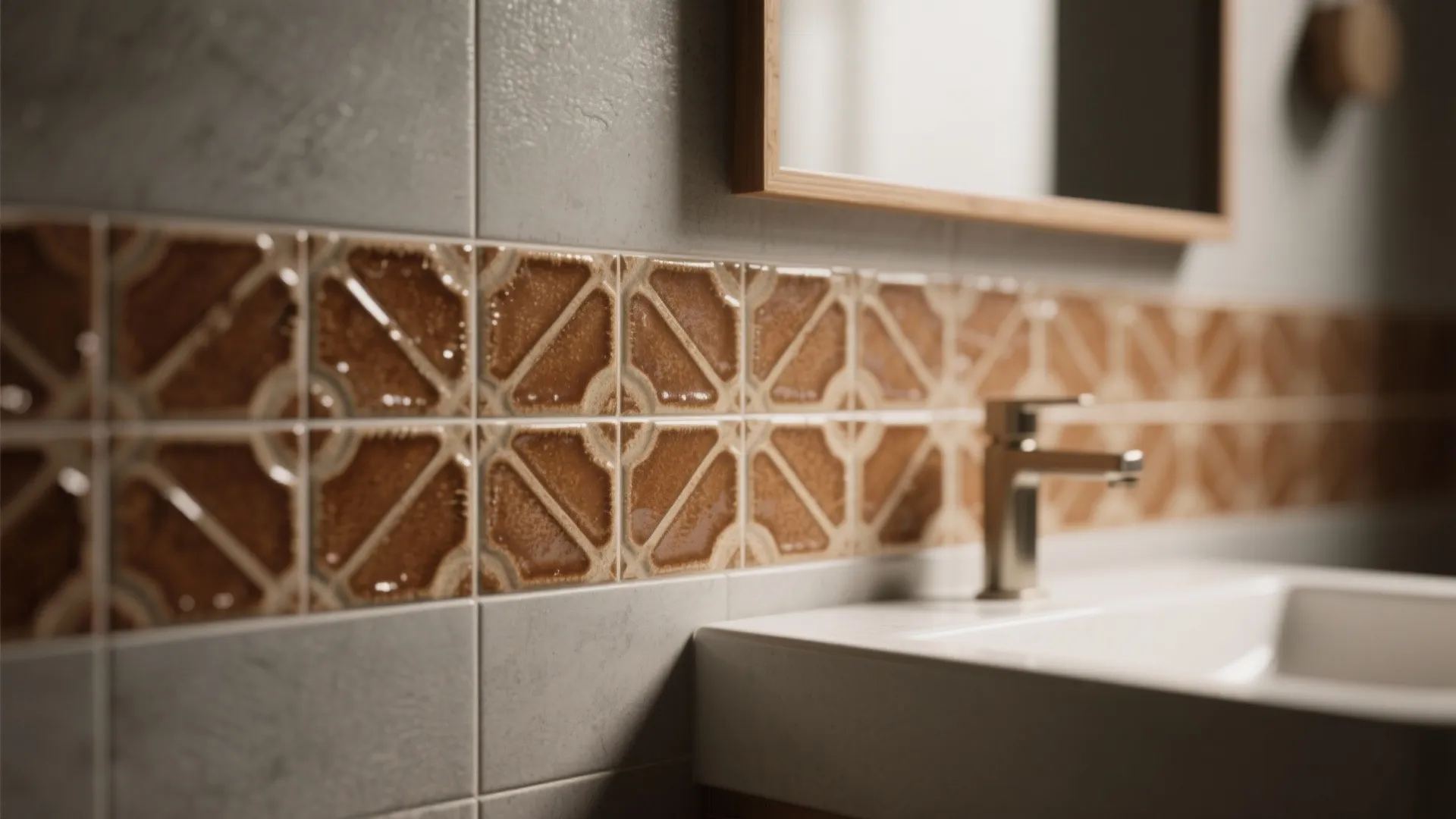 3. Patterned brown tiles as a focal point